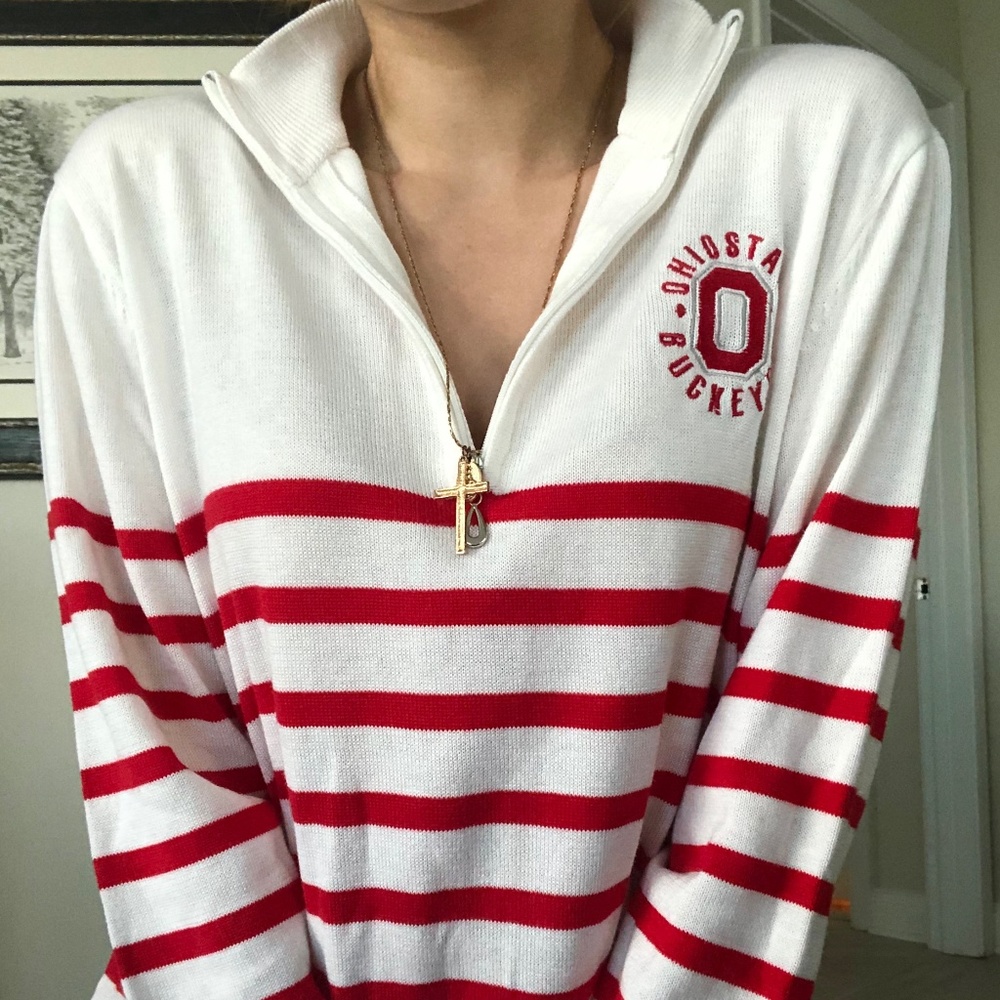 VINTAGE Ohio State Quarter Zip Sweater w/ Stripes